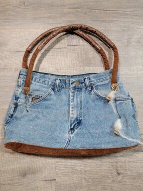 Y2K Upcycled Wrangler Denim Jean Purse Suede Zip Western Boho Hippie Handmade